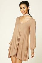 Forever21 Women's  Camel V-neck Trapeze Dress