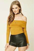 Forever21 Women's  Mustard Fold-over Off-the-shoulder Top