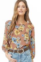Forever21 Chiffon Floral & Geo Print Top