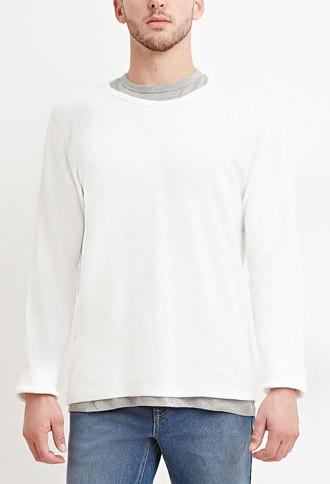 21 Men Men's  Cream Slub Knit Raglan Tee