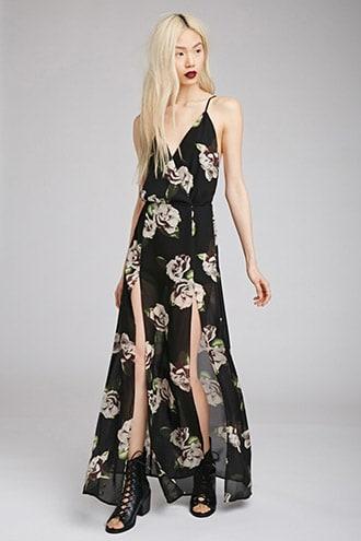 Forever21 Rose Print M-slit Dress