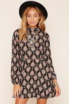 Forever21 Women's Black & Orange Ornate Tie-neck Mini Dress