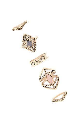 Forever21 Antique Gold & Pink Faux Gem Midi Ring Set