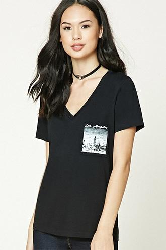 Forever21 Women's  Los Angeles Graphic V-neck Tee