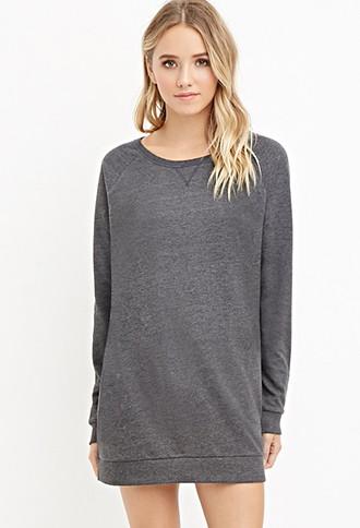 Forever21 Women's  Longline Raglan Sweatshirt (charcoal)