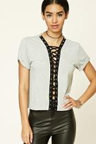 Forever21 Women's  Heathered Lace-front Tee