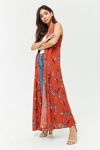 Forever21 Longline Floral Vest