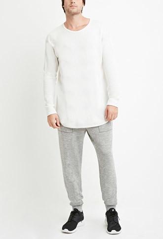 21 Men Drawstring Marled Knit Joggers (light Grey/cream)
