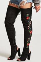 Forever21 Embroidered Cutout Thigh-high Boots