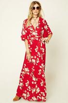Forever21 Women's  Red Reverse Floral Maxi Dress