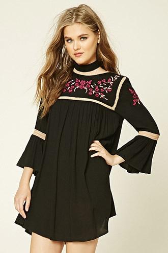 Forever21 Women's  Floral Embroidered Gauze Dress