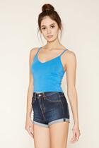 Forever21 Women's  Blue Heathered Knit Cropped Cami