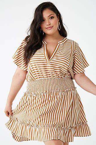 Forever21 Plus Size Striped Ruffle-trim Dress
