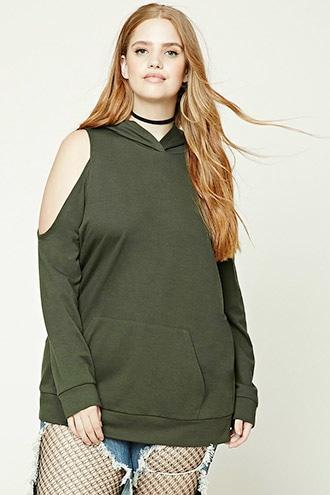 Forever21 Plus Size Open-shoulder Hoodie
