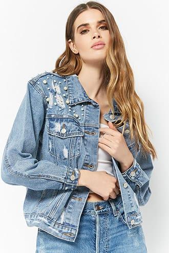 Forever21 Distressed & Embellished Denim Jacket