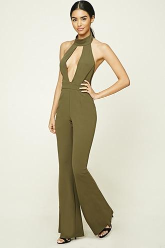 Forever21 Women's  Mock Neck Plunging Jumpsuit