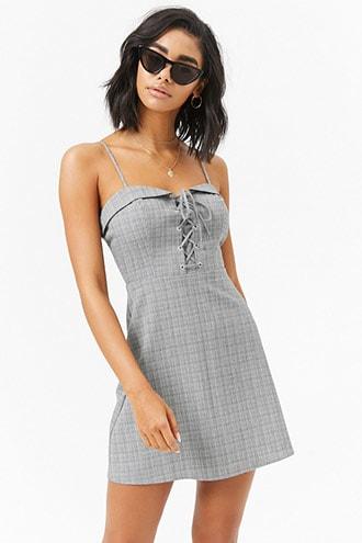 Forever21 Lace-up Glen Plaid Mini Dress