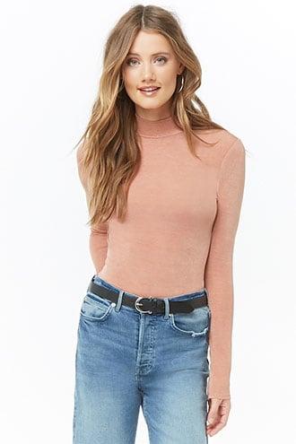 Forever21 Sheeny Mock Neck Top