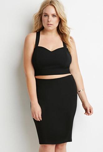 Forever21 Plus Women's  Plus Size Crepe T-back Crop Top (black)