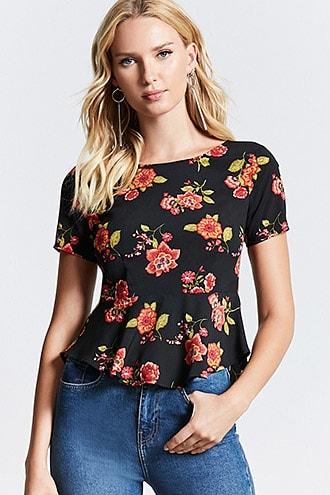 Forever21 Floral Print Peplum Top