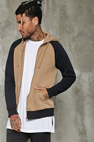 Forever21 Contrast-sleeve Zip-up Hoodie