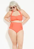 Forever21 Plus Women's  Neon Orange Plus Size Ruched High-waisted Bikini Bottom