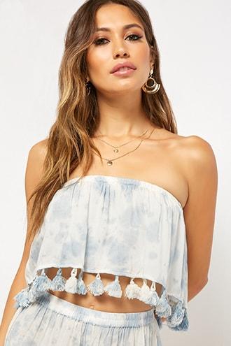 Forever21 Boho Me Cloud Wash Tassel Tube Top