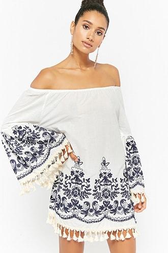 Forever21 Embroidered Off-the-shoulder Tunic