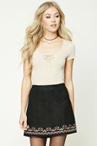 Forever21 Women's  Black & Burgundy Embroidered Faux Suede Skirt