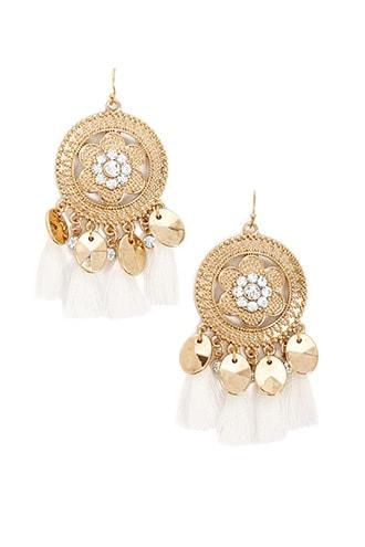 Forever21 Embossed Rhinestone Tassel Chandelier Earrings