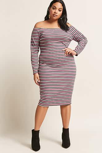 Forever21 Plus Size Stripe Off-the-shoulder Dress