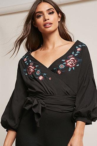 Forever21 Floral Mock Wrap Top