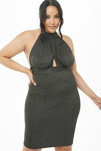 Forever21 Plus Size Metallic Striped Cutout Halter Dress