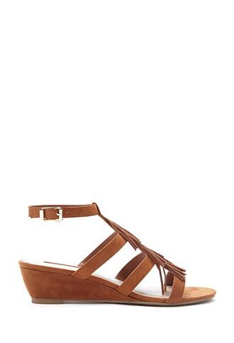 Forever21 Women's  Faux Suede Fringed Wedges