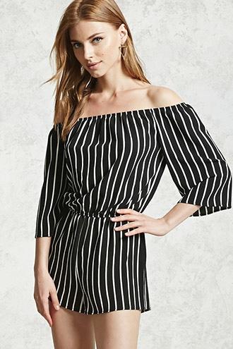 Forever21 Striped Off-the-shoulder Romper