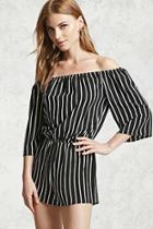 Forever21 Striped Off-the-shoulder Romper