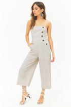 Forever21 Striped Linen-blend Button Palazzo Jumpsuit