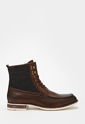 21 Men Denim-paneled Boots