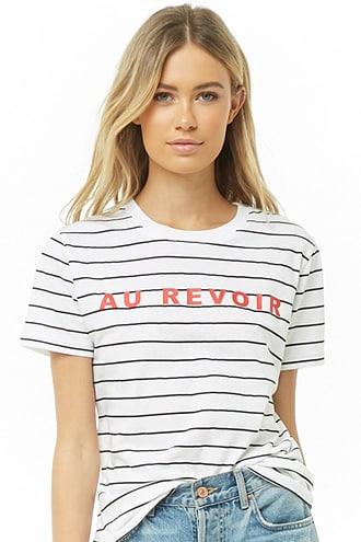 Forever21 Au Revoir Graphic Striped Tee
