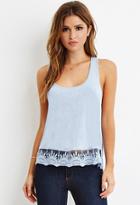 Forever21 Women's  Embroidered-lace Trim Tank (blue)