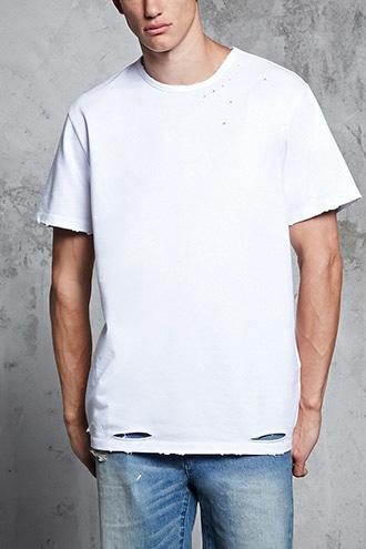 Forever21 Cotton-blend Distressed Tee