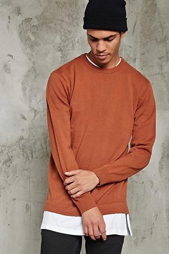21 Men Men's  Rust Crew Neck Sweater