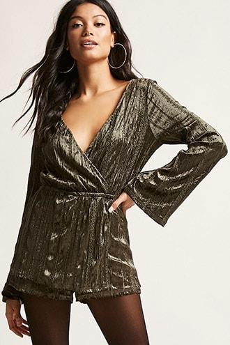 Forever21 Crushed Velvet Sequin Skort Romper