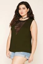 Forever21 Plus Women's  Olive & Black Plus Size Mesh Panel Top