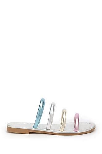 Forever21 Metallic Strappy Faux Leather Slides