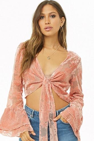 Forever21 Floral Velvet Burnout Crop Top