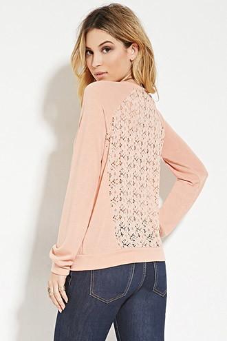 Forever21 Women's  Peach Crochet-back Sweatshirt