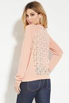 Forever21 Women's  Peach Crochet-back Sweatshirt