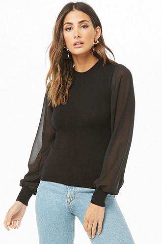 Forever21 Chiffon-sleeve Sweater