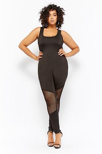 Forever21 Plus Size Fishnet-panel Jumpsuit